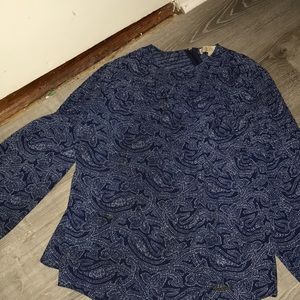 Blue and white blouse bell bottom sleeves